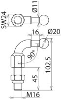 Kulový bod D 20 mm s ohybem 90° se závitem a matkou M16x45 mm DEHN 707645