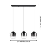 Závěsné svítidlo BULCIAGO 3xE27 černá/černá-transparent 120W IP20 EGLO 390104