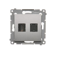 Zásuvka HDMI + počítačová zásuvka RJ45 kat.6, stříbrná matná metalizované
