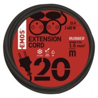 Venkovní prodlužovací kabel 20 m 2 zásuvky černý guma 230 V 1,5mm2 EMOS P0603