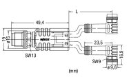 Kabel pro senzor/akční člen, 2x zásuvka M8,  úhlová, Zástrčka M12A,  přímá 4pól.