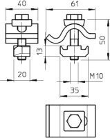 OBO TKH-L-25 FT Upínací svorka lehká s kluznou maticí M10x50 Ocel žár.zinek