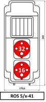 Zásuvková rozvodnice 1x3243+1x1643, IP54, 5-6 modulové okénko ROS 5/x-41