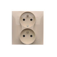 Zásuvka dvojnásobná s uzemněním 16A, 250V, šroubové svorky,, s clonkami, krémová