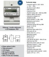 Fakturační elektroměr, MID, 5-80A, 1-tarif, 3-fázový, LCD displej, 4M/DIN