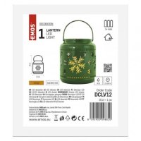 LED dekorace - lucerna s vločkami kovová zelená, 14cm, 3xAAA, vnitřní, vintage