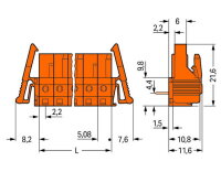 Pružinová svorkovnice THT úhlová 5,08 mm oranžová 20pól. WAGO 232-280/039-000
