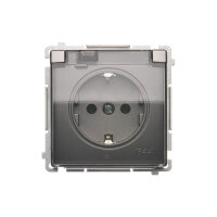 Zásuvka jednonásobná typu Schuko IP44 16 A, 250 V~, průhledný kryt Inox