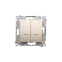 Přepínač dvojitý křížový, s orientačním LED, 7 So, 10AX, 250V, zlatá matná