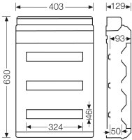 KV 90-Jističová skříň 54 modulů (3x18x18 mm), IP65 HENSEL KV 8354