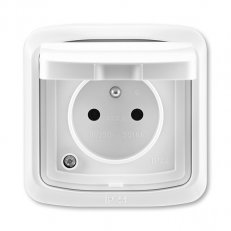 ABB 5518A-2999 B Zásuvka jednonás. s clonkami, víčkem, rámečkem, s drápky, IP44