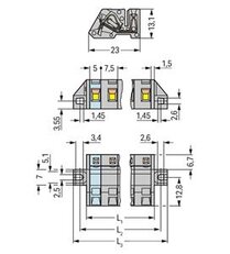 Konektor (zásuvka) úhlový CAGE CLAMP 2,5mm2 šedá 3pól. WAGO 731-533/031-000