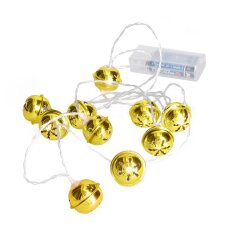 LED vánoční řetěz rolničky, 10x LED, zlatá, 1,5m, 2x AA SOLIGHT 1V272