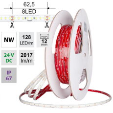 LED pásek SMD2835 NW, 128LED/m, 11,5W/m, DC24V, 2017lm/m, CRI90, IP67, 12mm, 5m