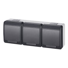 GALATEA IP44 Zásuvka 3x 2P+PE SCHUKO 3-nás. vodorovná (antracit) FAMATEL 5326-07