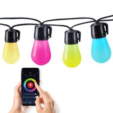 LED Bluetooth venkovní řetěz s RGB žárovkami 15 žárovek 15m+5m 19W SOLIGHT WO795
