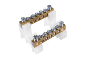 Svorkovnice N/PE mosazná RK 2/63 (6 5x9mm) IP00 2x5 přip. míst 16mm2 63A