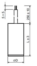 Mot.kondenzátor 70uF kabel 2x0,75,250mm