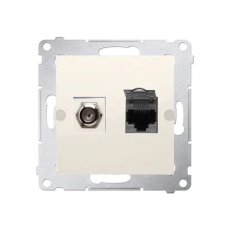 Anténní zásuvka typ F + počítačová zásuvka RJ45 kat.6, krémová DASFRJ45.01/41