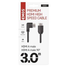 HDMI 2.0 high speed kabel A vidlice - A vidlice 90° 3 m EMOS S10310