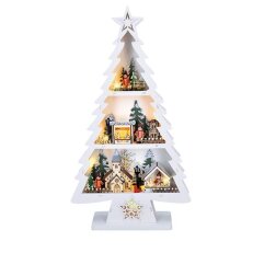 LED dřevěný vánoční storm s dekoracemi, 13x LED, bílá, 53cm SOLIGHT 1V283