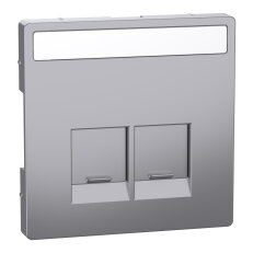Centrální deska, Merten System D, RJ45 s popisovým polem, stainless steel, plast