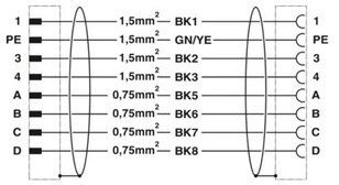 Zástrčka oboustranně zastříknutá plastem K-7E-M23 M9/010-D02/M23 F8 1620411