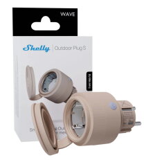 Chytrá zásuvka SHELLY WAVE OUTDOOR PLUG S LR, IP44, Z-Wave Long Range, mokka