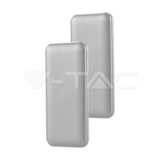 10000mAh Power Bank 2A 30CM Type C Cable Silver, V-TAC SKU23035