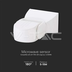300W Microwave Motion Sensor 180'D White Body IP65, V-TAC SKU23164
