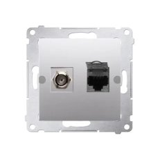 Anténní zásuvka typ F + počítačová zásuvka RJ45 kat.6, stříbrná matná