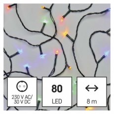 LED vánoční řetěz, 8 m, venkovní i vnitřní, multicolor, časovač EMOS D4AM02