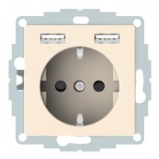 Merten Zásuvka 250V/16A SCHUKO+2x USB 2.4A System M White Cream MTN2366-0344