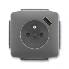 Zásuvka s kolíkem s clonkami  s USB nabíjením 5569A-A02357 S2 kouřová Tango ABB