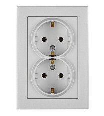 Zásuvka SCHUKO dvojitá, šroubové svorky, stříbrná SCHRACK EV121313--