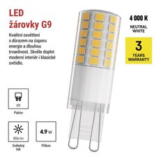 LED žárovka Classic JC, G9, 4,9 W (60 W), 806 lm, neutrální bílá EMOS ZQ9C43