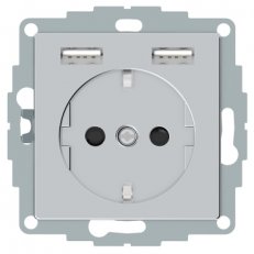 Merten Zásuvka 250V/16A SCHUKO+2x USB 2.4A System M Aluminium MTN2366-0460