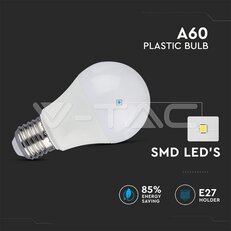 A60-E27-10W-Plastic bulb-6400K, CRI 95+,