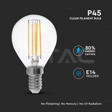 6W P45 Filament Bulb Clear Glass 3000K E14 VT-2466, V-TAC SKU212845