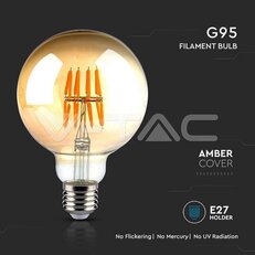 LED Bulb 8W Filament  E27 G95 Amber 2200K VT-2019, V-TAC SKU217145
