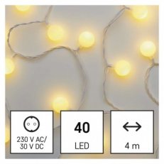 LED světelný cherry řetěz kuličky 2,5cm 4m venkovní i vnitřní teplá bílá časovač