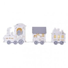 LED dekorace dřevěná vláček, 2x AA, 14 cm, vnitřní, teplá bílá, časovač