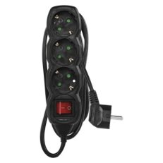 Prodlužovací kabel 1,5 m 3 zásuvky s vypínačem černý PVC 1,5mm2 EMOS PC1321R