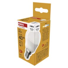 LED žárovka Basic Mini Globe E14 5,5 W (40 W) 470 lm neutrální bílá EMOS ZL1F23