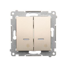 Přepínač dvojitý křížový, s orientačním LED, 7 So, 10AX, 250V, zlatá matná