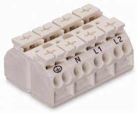 Přístrojová přípojná svorka (bez PE) PE-N-L1-L2 bílá 4mm2 4pól. Wago 862-1694