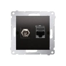 Anténní zásuvka typ F + počítačová zásuvka RJ45 kat.6, antracit mat