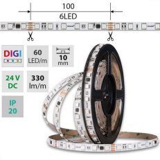 LED pásek SMD5050 RGB SPI, 60LED/m, 12W/m, DC24V, 330lm/m, IP20, 10mm, 5m