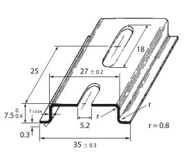 DIN-lista 35x7,5 - perforovaná, šířka 5,2mm 2m SZ SCHMACHTL TS 35/F5A SZ.