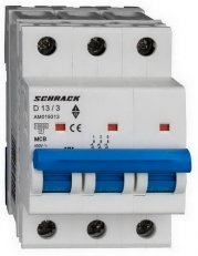 Instalační jistič AMPARO 10kA, D 13A, 3P SCHRACK AM019313--